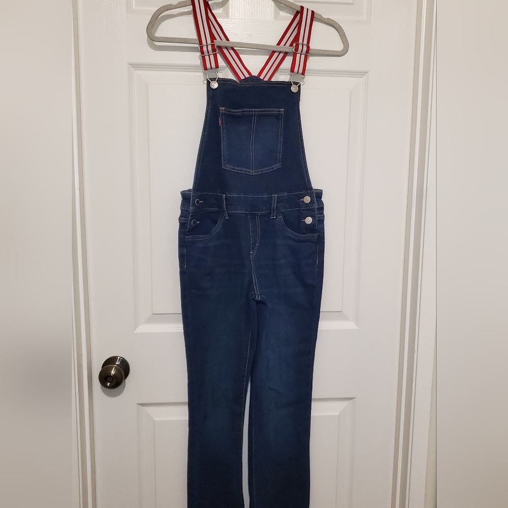 Levis Denim Overalls Striped Red White Straps Sz 14